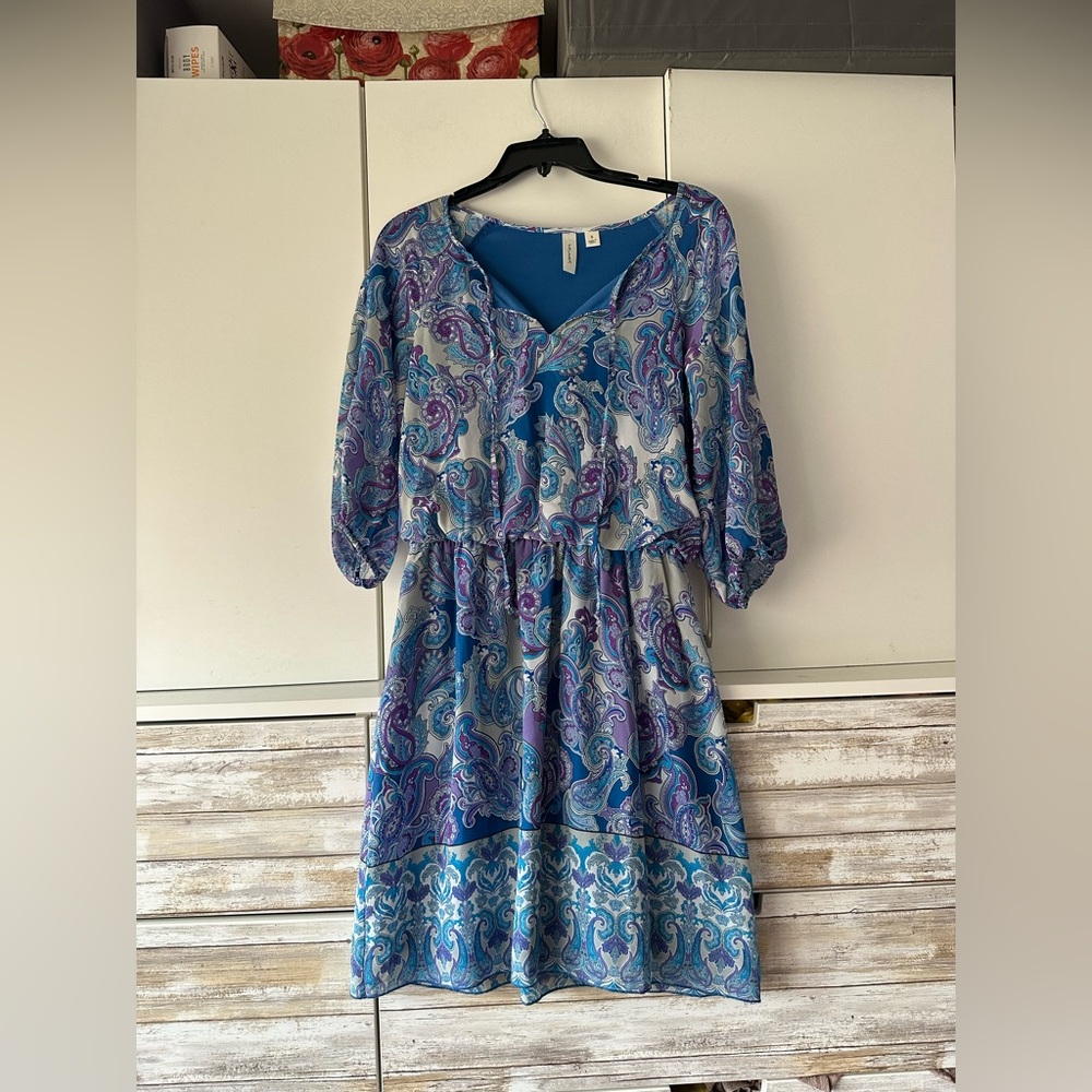 ✨ Tacera Blue & Purple Paisley Long Sleeve Dress – Size Small ✨